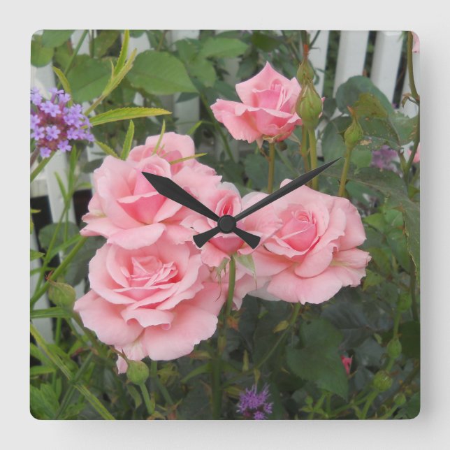 Horloge Carrée Pink Roses Acryllic Wall Clock (Recto)