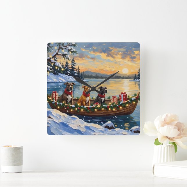 Horloge Carrée Pitbull Christmas Boat Holiday (Maison)