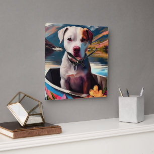Horloge Carrée Pitbull sur une pagaie : une aventure Pittoresque