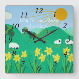 Horloge Carrée pittoresque illustration amusante de mouton mignon
