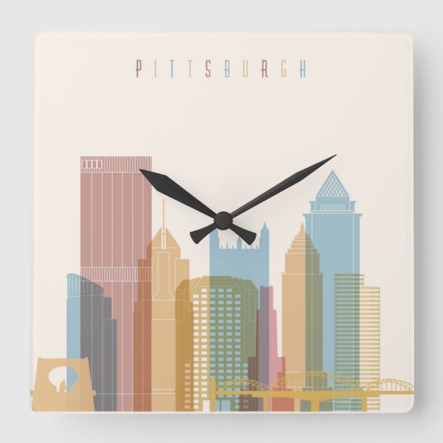 Horloge Carrée Pittsburgh, Pennsylvanie | Ville Skyline (Recto)