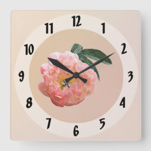 Horloge Carrée Pivoine rose au soleil