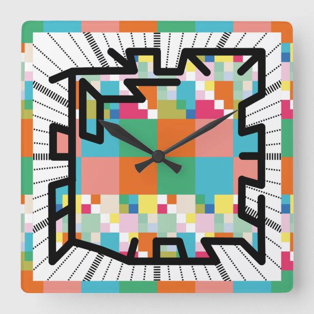 Horloge Carrée PIXELAT chained numbers by masanser (Recto)
