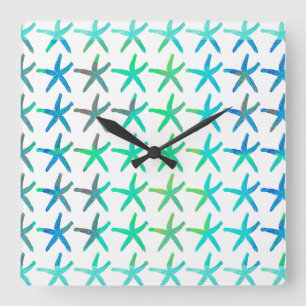 Horloge Carrée Plage côtière de Starfish Multicolore Turquoise