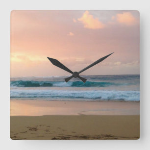 Horloge Carrée Plage de coucher de soleil avec océan