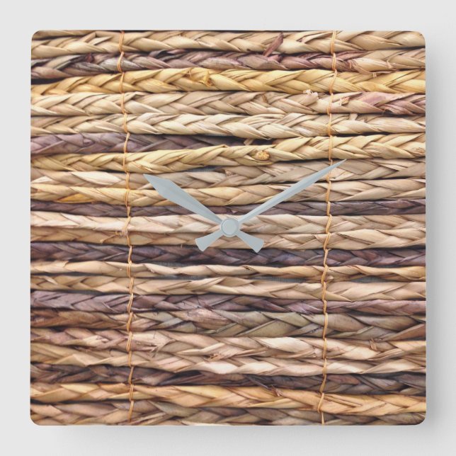 Horloge Carrée plage de style île tropicale rustique tissé en osi (Recto)