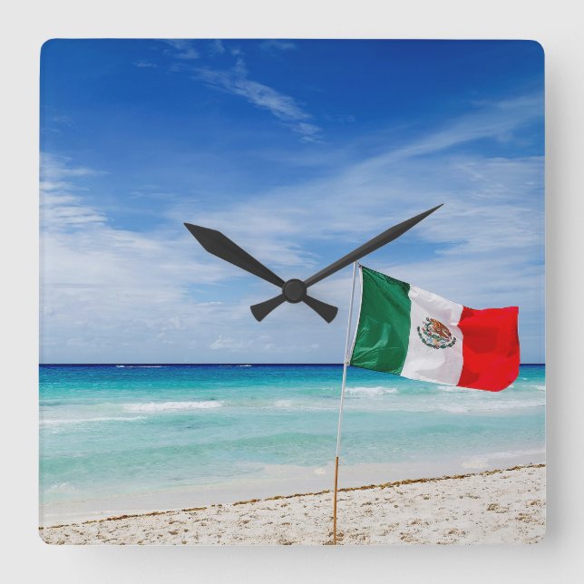 Horloge Carrée Plage Drapeau du Mexique (Recto)