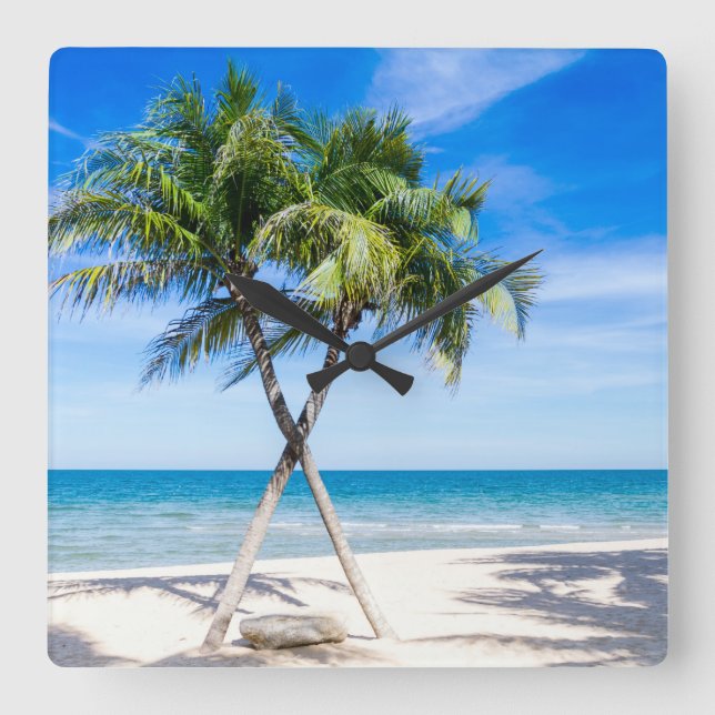Horloge Carrée Plage palmier tropical photo paradis d'été (Recto)