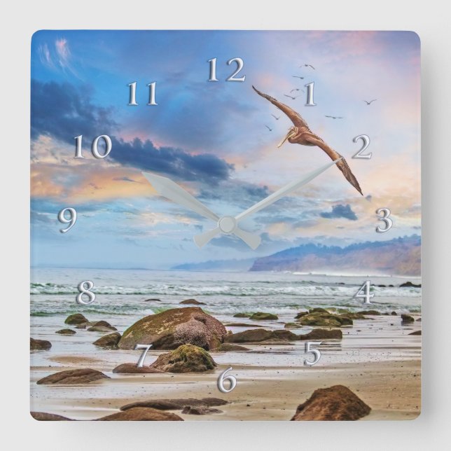 Horloge Carrée Plage Pelican Patrol (Recto)