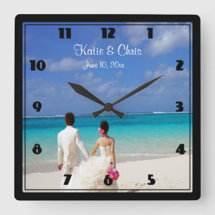 Horloge Carrée Plage tropicale Mariage à thème Couple