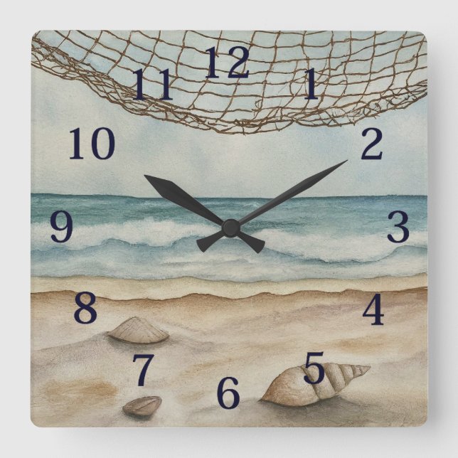 Horloge Carrée Plage Watercolor (Recto)
