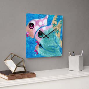 Horloge Carrée Plage Whimsical Abstrait Poisson Plage Nautique Tu