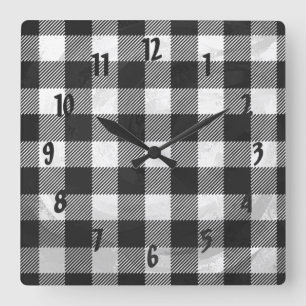 Horloge Carrée Plaid Checkered noir et blanc