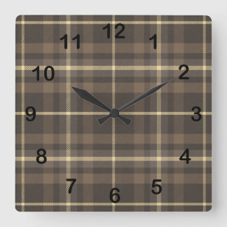 Horloge Carrée Plaid Tartan Maison de Campagne Rustique en Beige 