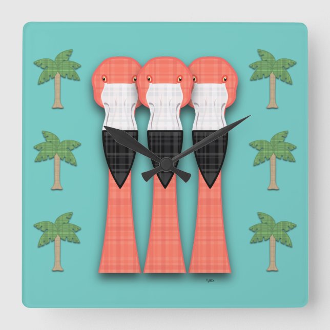 Horloge Carrée Plaidmingos Square Wall Clock (Recto)