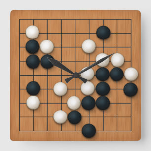 Horloge Carrée Planche de Go 9x9 avec pierres (marron clair)