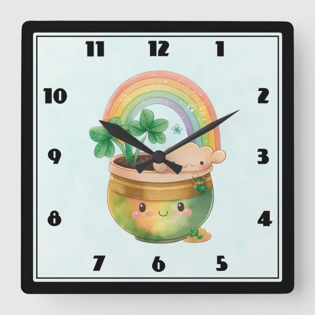 Horloge Carrée Planeur Whimsical avec arc-en-ciel et fermeture (Recto)