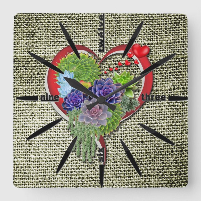 Horloge Carrée Plante de jardin pour les amateurs de succulents (Recto)