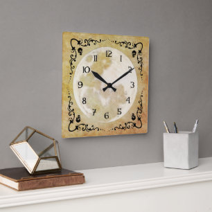 Horloge Carrée Pleine lune de Goth Whimsical Halloween