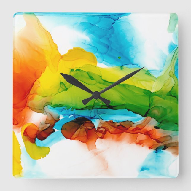 Horloge Carrée Plume primaire - Aquarelles (Recto)