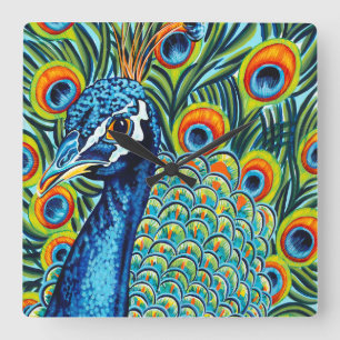 Horloge Carrée Plumed Peacock I