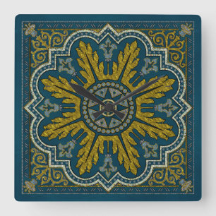 Horloge Carrée Point Déco Blue et Gold Star