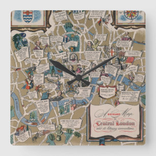 Horloge Carrée Points de repère littéraires de carte de Dunlop 