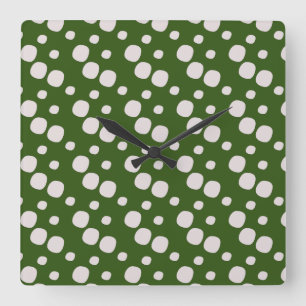 Horloge Carrée Points roses sur fond vert feuillu