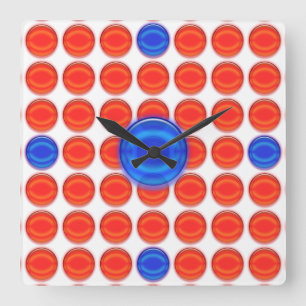 Horloge Carrée Points rouges et bleus d'horloge -