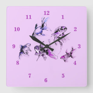 Horloge Carrée Poisson d'or - Violet