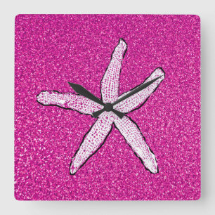 Horloge Carrée Poisson-étoile blanche Grille rose Parkly Girls R