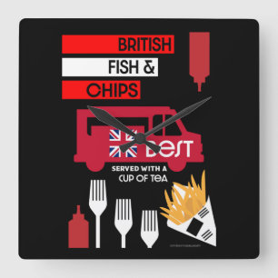 Horloge Carrée Poisson Frit Classique Britannique Et Frites      