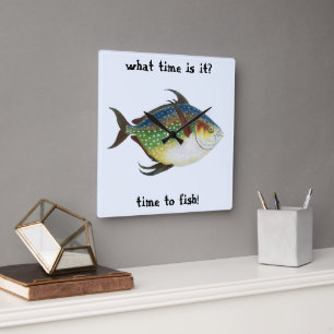 Horloge Carrée Poisson lunaire tropical, animal marin aquatique v