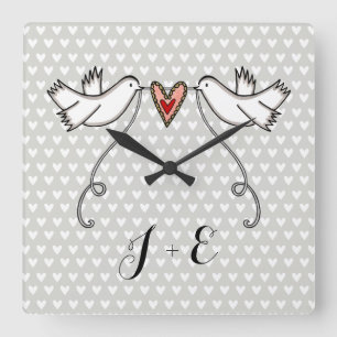 Horloge Carrée Poissons blancs personnalisées Mariage Cadeau Squa