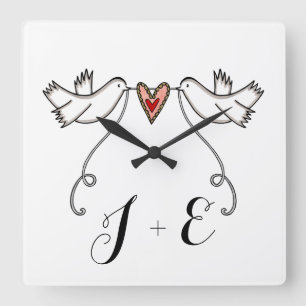 Horloge Carrée Poissons blancs personnalisées Mariage Cadeau Squa