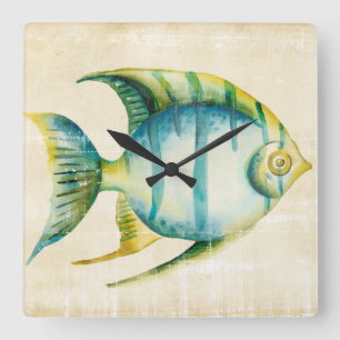 Horloge Carrée Poissons bleus et jaunes d'aquarium