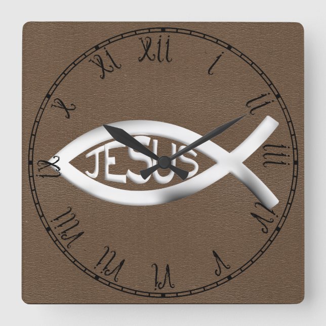 Horloge Carrée Poissons chrétiens de Jésus (Recto)