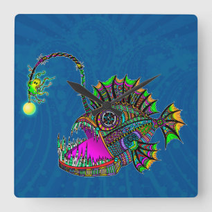 Horloge Carrée Poissons de pêcheur à  la ligne électriques
