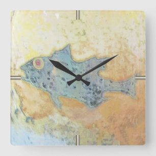 Horloge Carrée Poissons en eau peu profonde