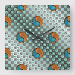 Horloge Carrée Poissons & Lapin de Bois