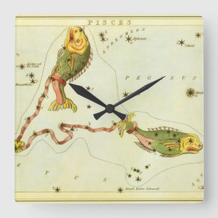Horloge Carrée Poissons, miroir de la constellation Vintage de l'
