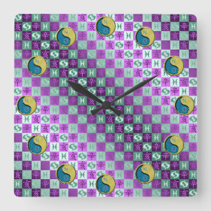Horloge Carrée Poissons & Sanglier Métal