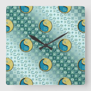 Horloge Carrée Poissons & Serpent de Métal