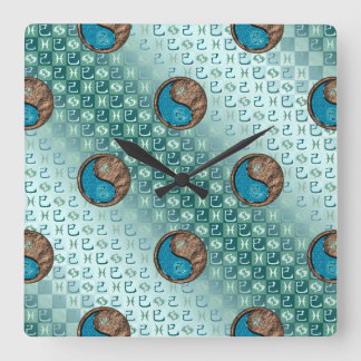 Horloge Carrée Poissons & Serpent de terre