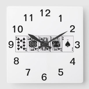 Horloge Carrée Poker Night de Casino Quinte Royale Flush Pique