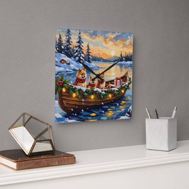 Horloge Carrée Pomeranian Christmas Boat Holiday (Bureau)