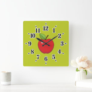 Horloge Carrée Pomme rouge