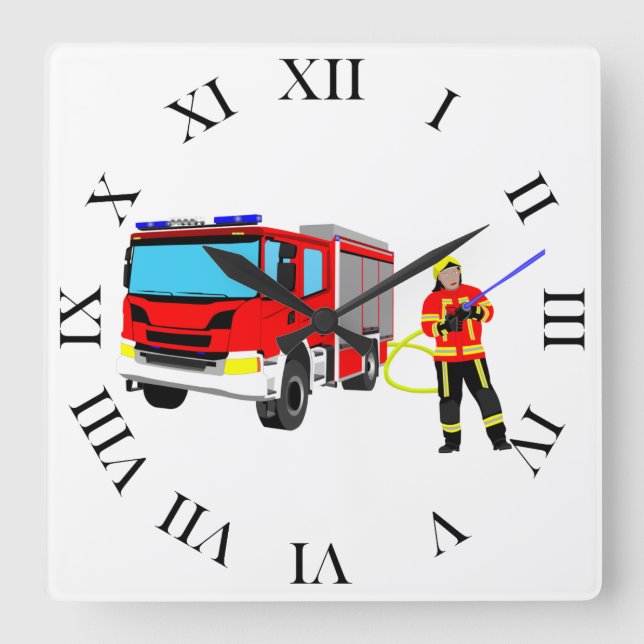 Horloge Carrée Pompier et extincteur Wandu quadratique (Recto)