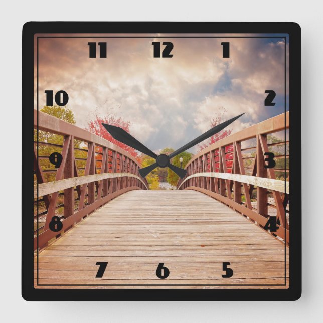 Horloge Carrée Pont rustique en bois dans le pays (Recto)