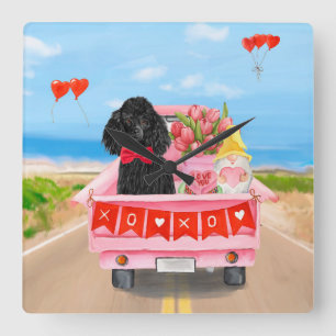 Horloge Carrée Poodle Chien Saint-Valentin Coeurs de Camion
